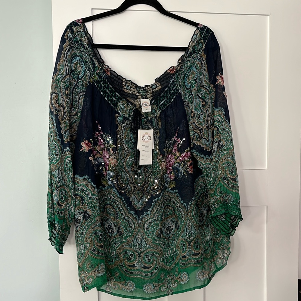 Bila - sheer blouse, off shoulder, embellished